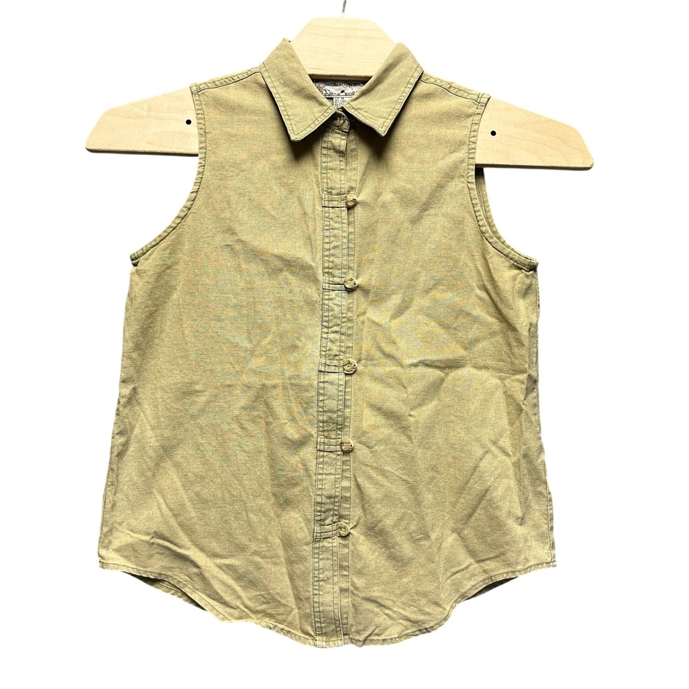 Jonathan Martin Tan Linen Blend Sleeveless Button Down Shirt Khaki Medium